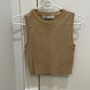 Zara tan knit cropped tank top🤍